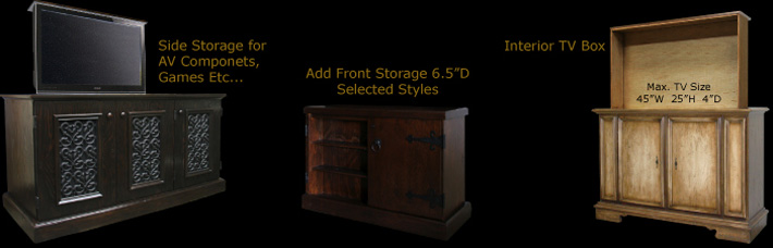 TV Lift Cabinets can be modified to fit any TV Size or Storage